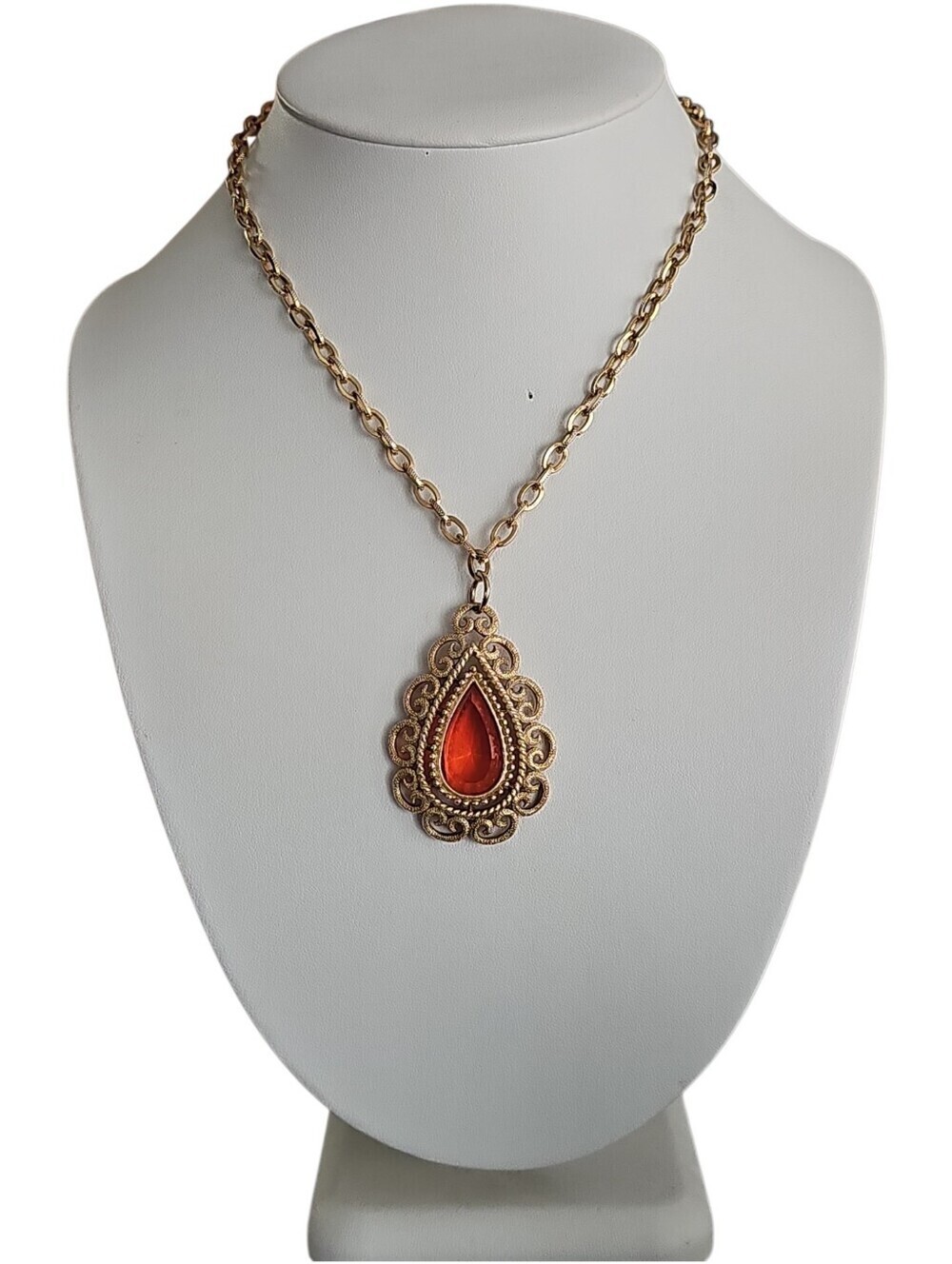 Vintage Avon Gold-Tone Necklace with Red Teardrop Pendant
